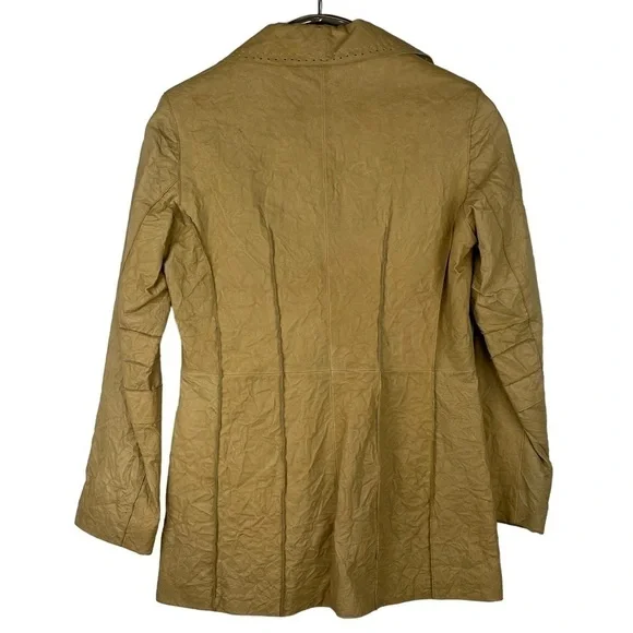 WILSONS LEATHER TAN DISTRESSED CRINKLE BUTTON DOWN NOTCH COLLAR BLAZER JACKET - Picture 5 of 15